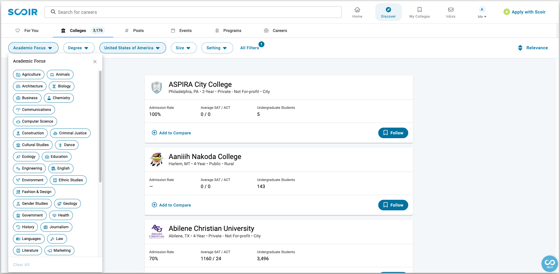 For Students: Discover Colleges - college search