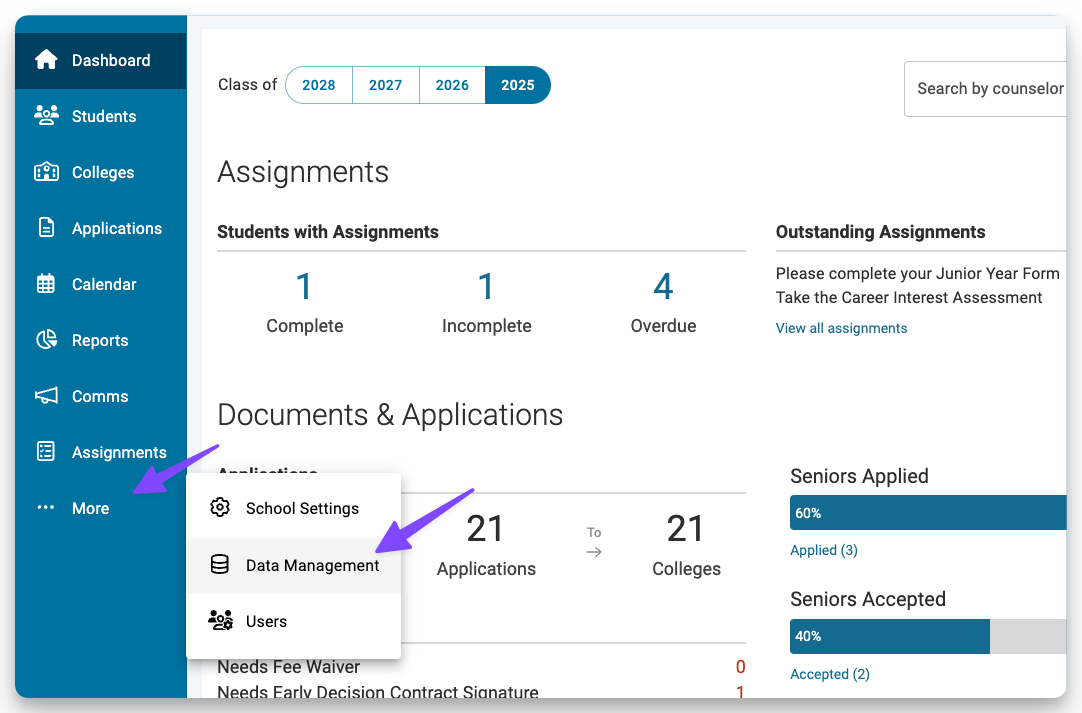 Accessing Data Management from your Scoir account