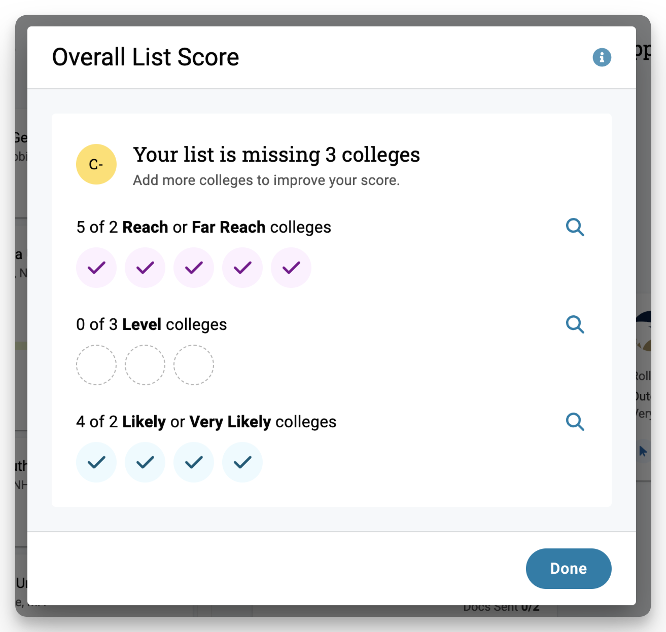 Balanced List Score details panel