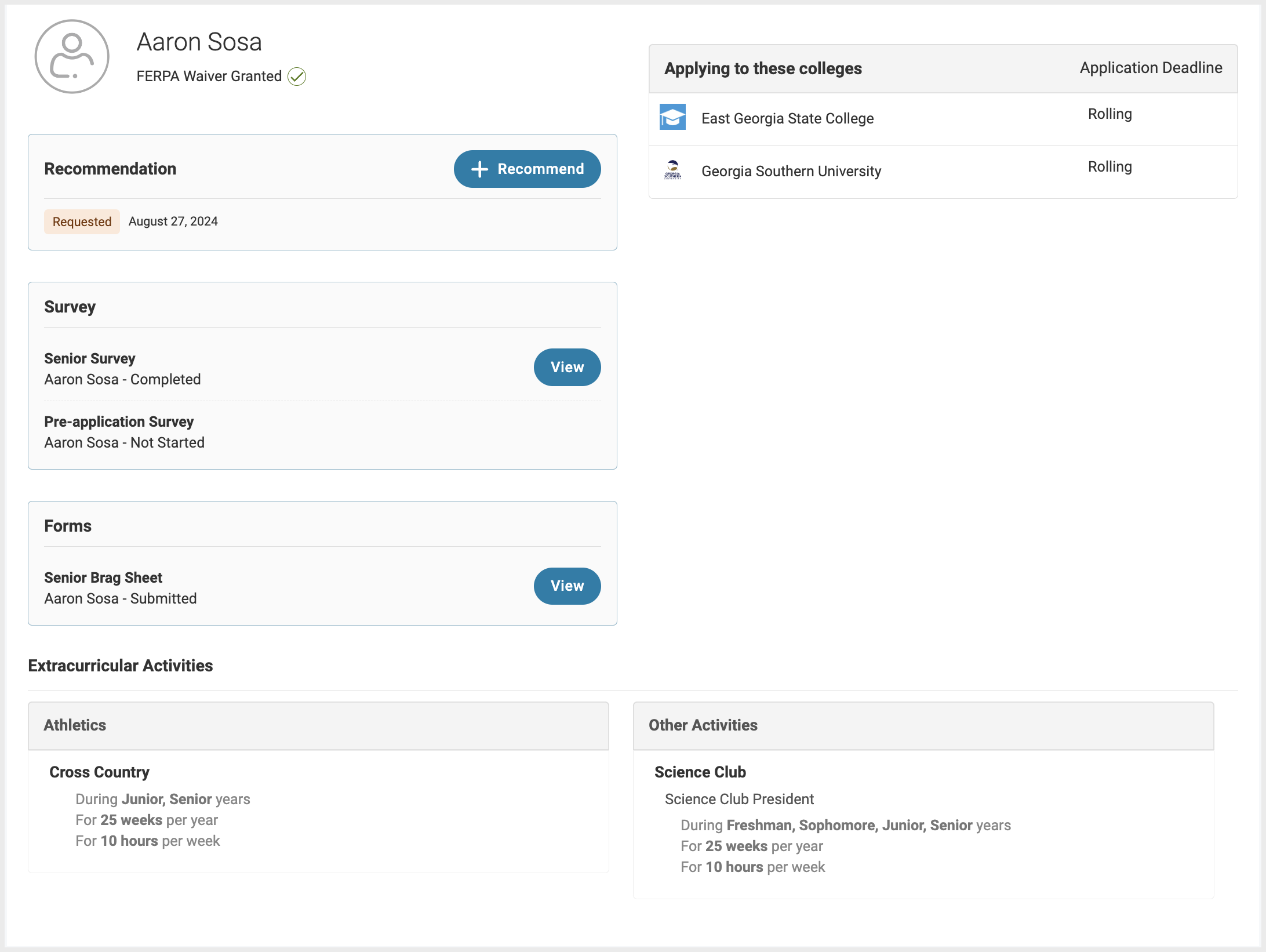 Teacher view of Student information 