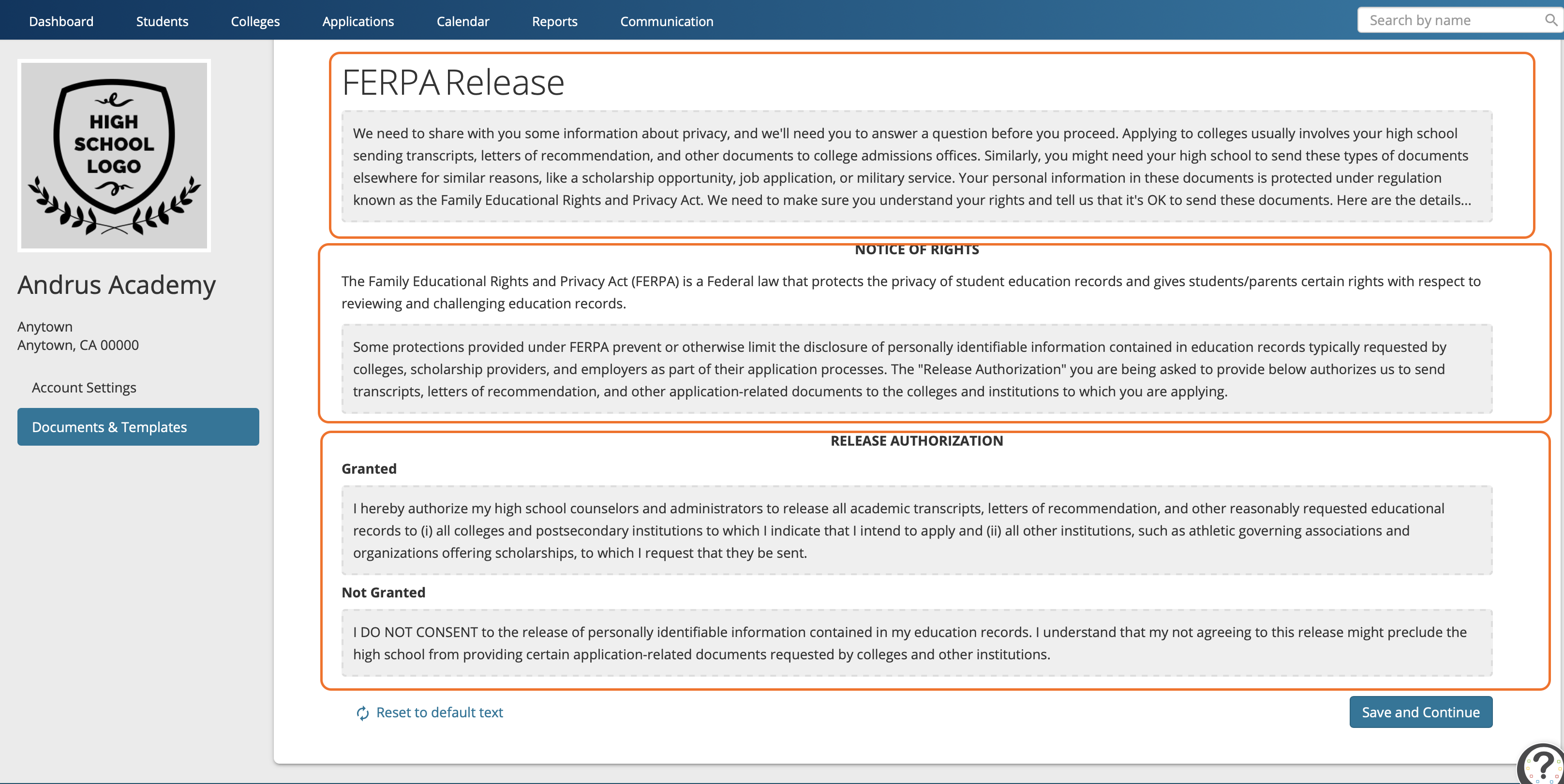 Configuring FERPA Waiver & Release Forms User Guide and Support