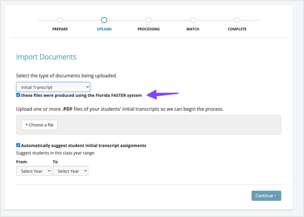 Checkbox denoting that files were produced using Florida Faster sysyem