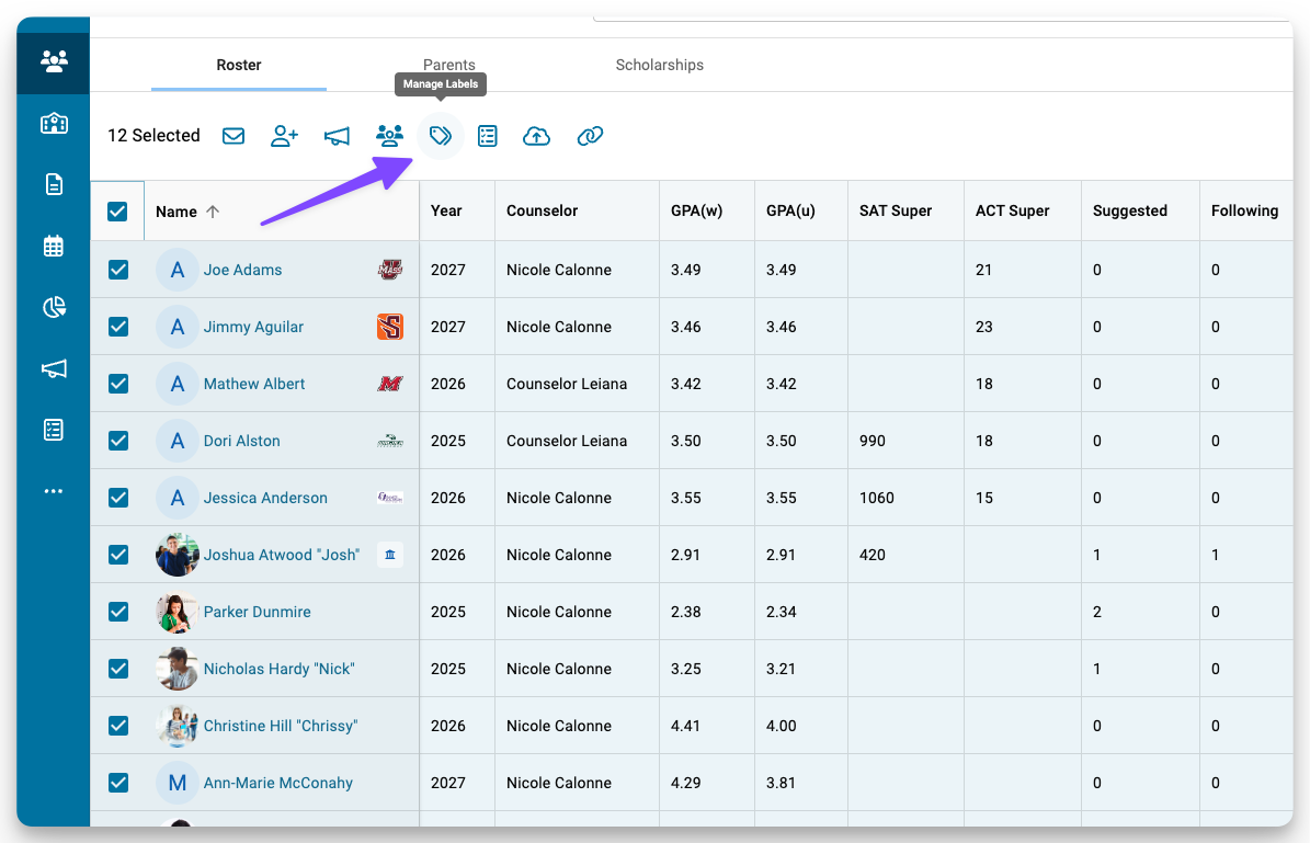 Adding multiple labels to students