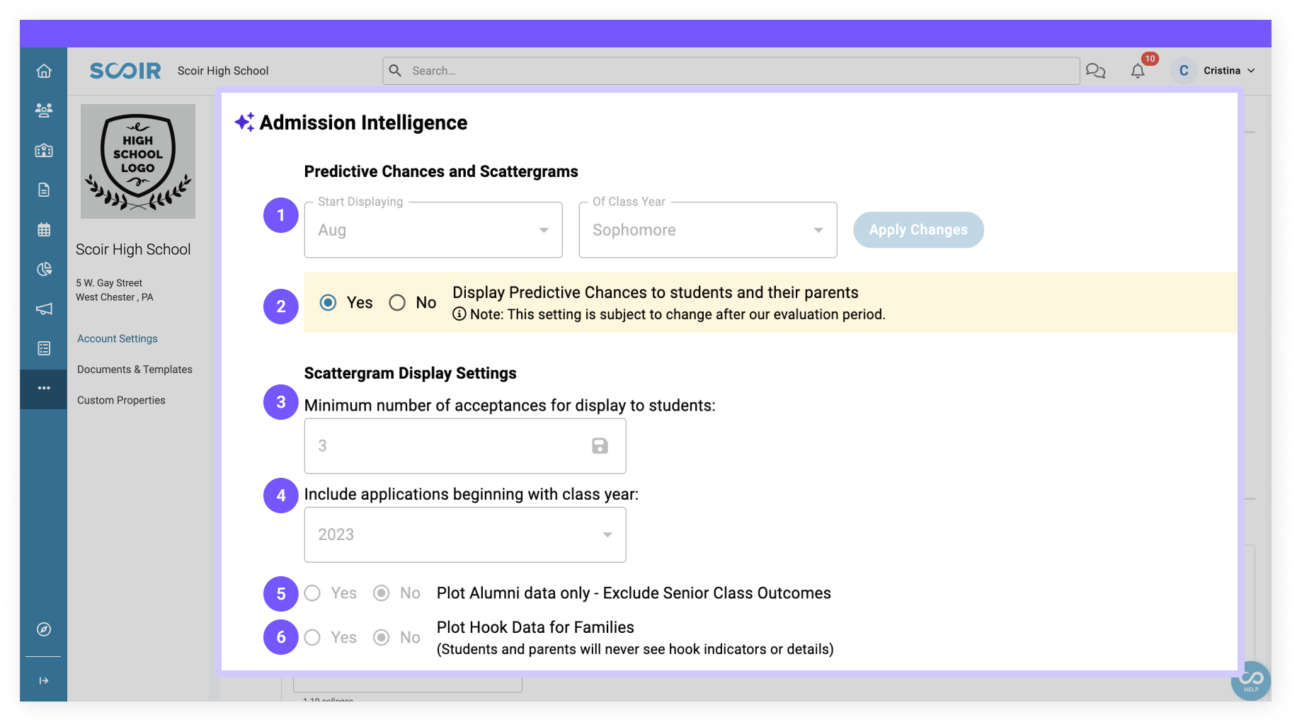 Predictive Chances and Scattergram display settings