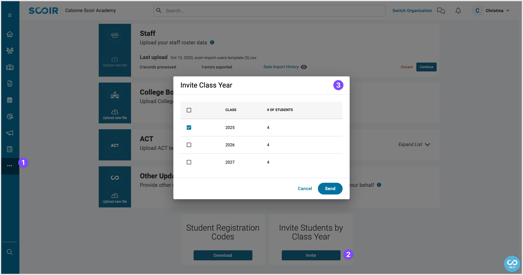 Inviting students to Scoir by Class Year