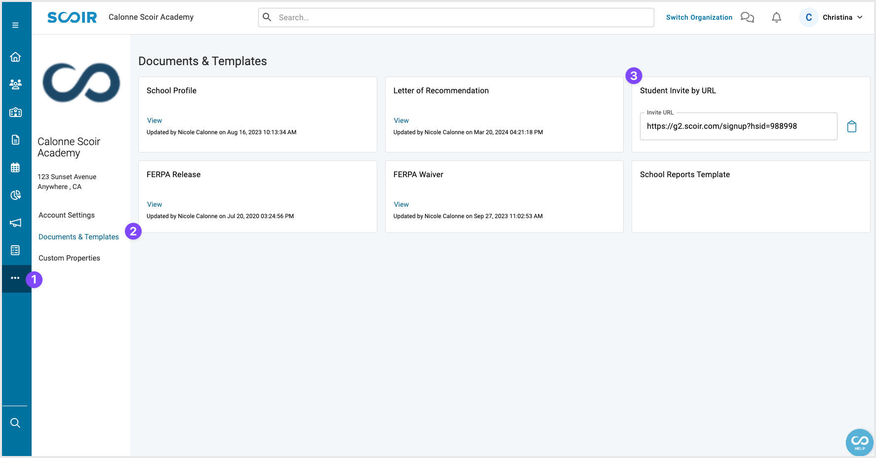 Invite url in school settings