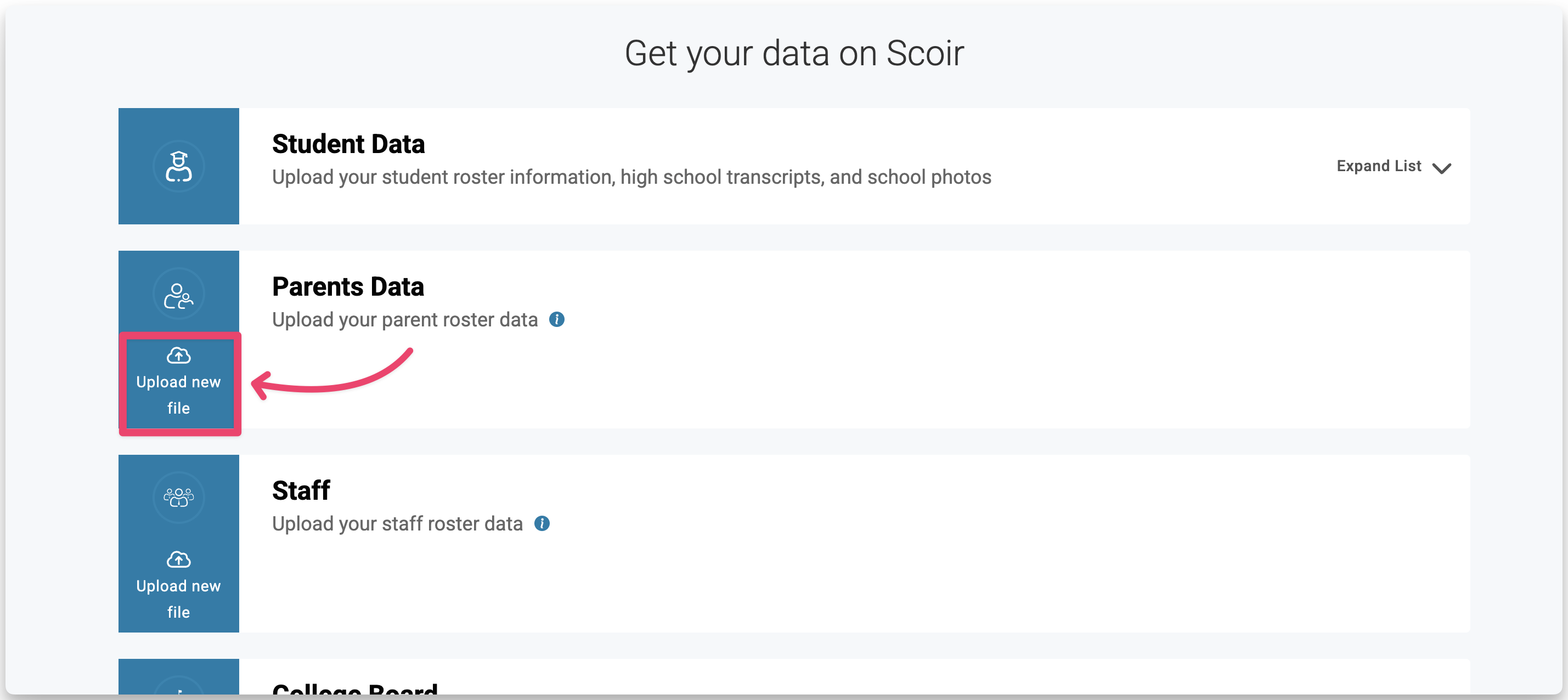 Upload new parent file