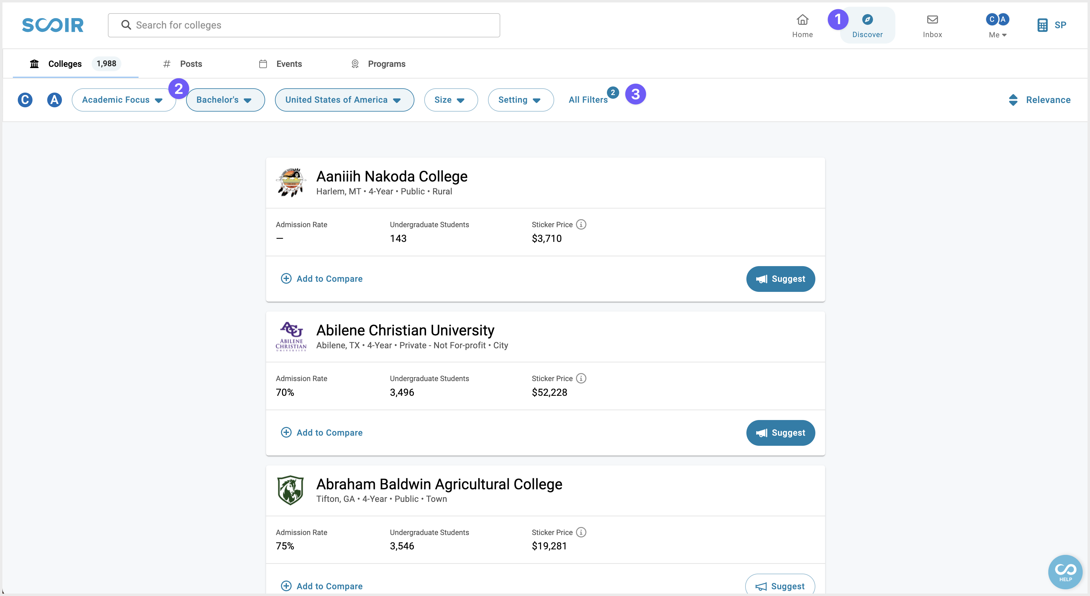 For Parents: Searching for Colleges - search filters