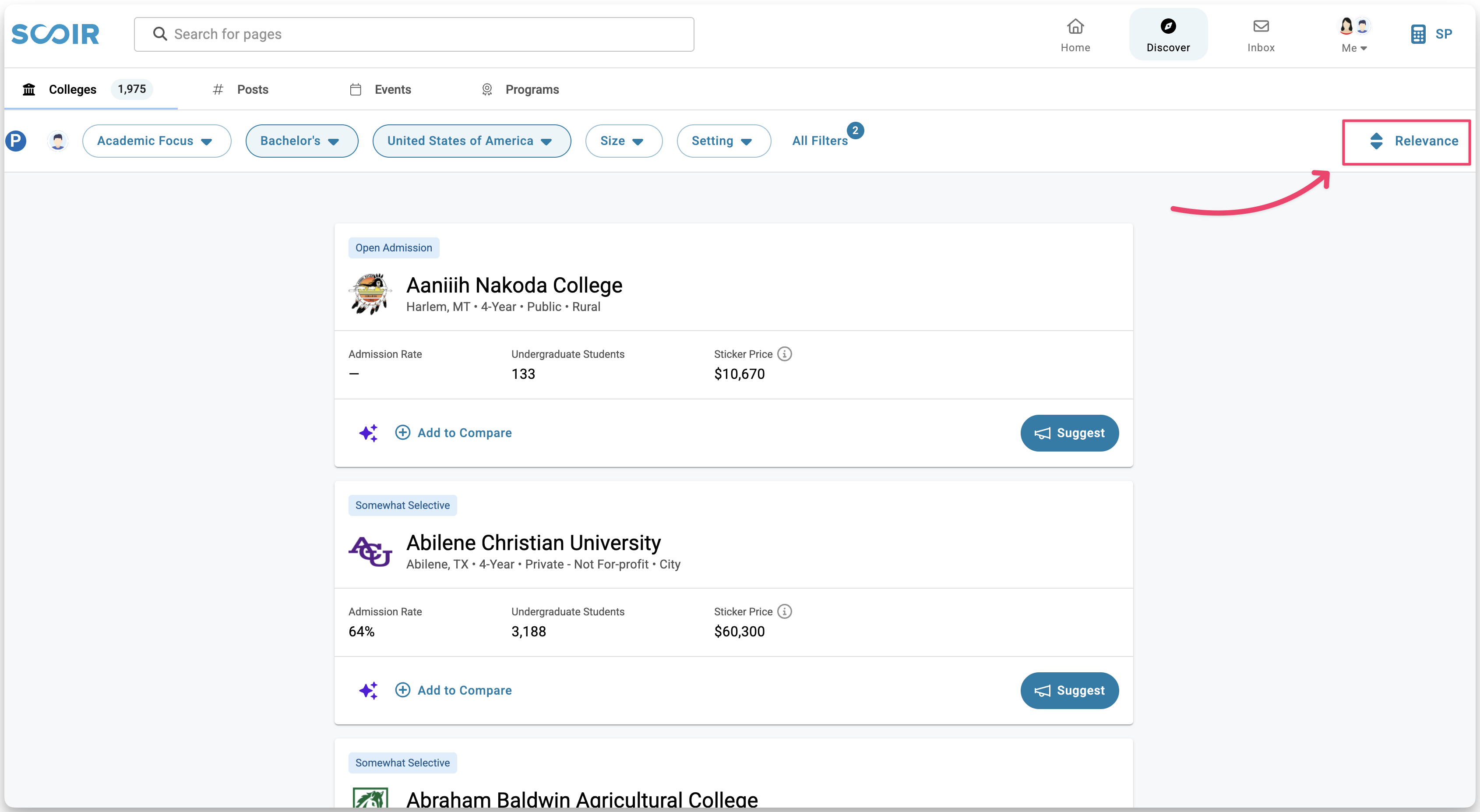 For Parents: Searching for Colleges - search filters