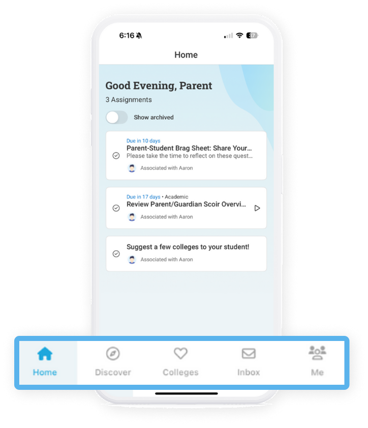 Navigating parent app