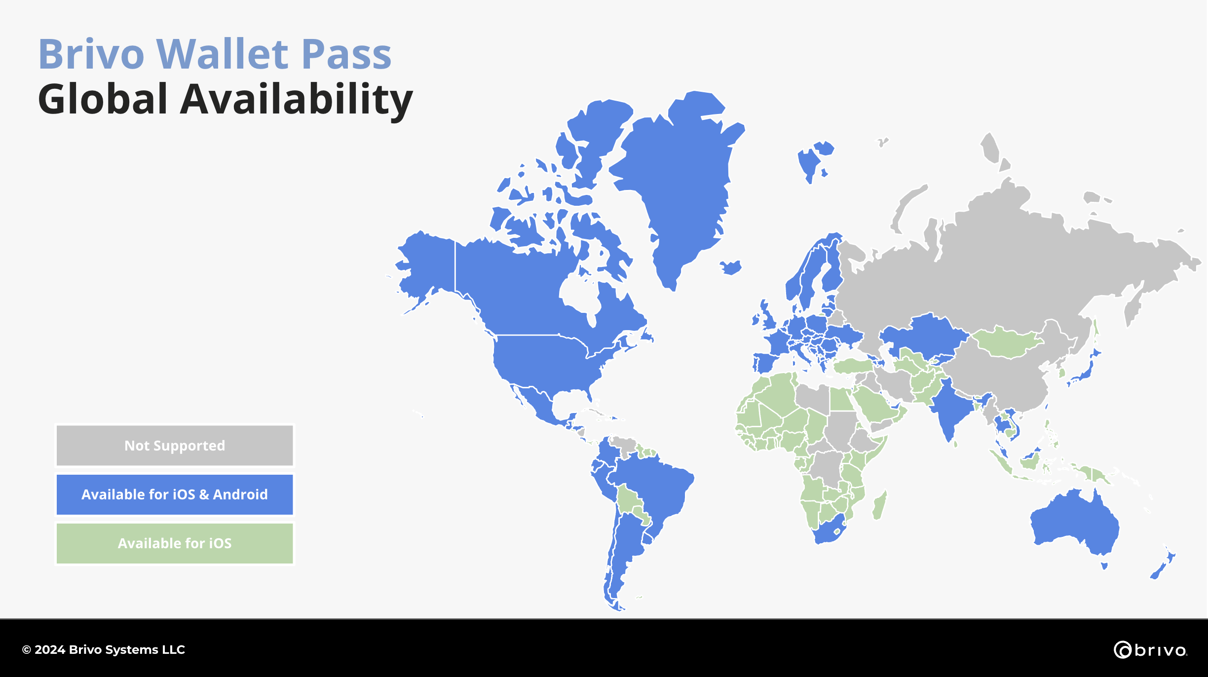 Global map showing Brivo Wallet Pass availability