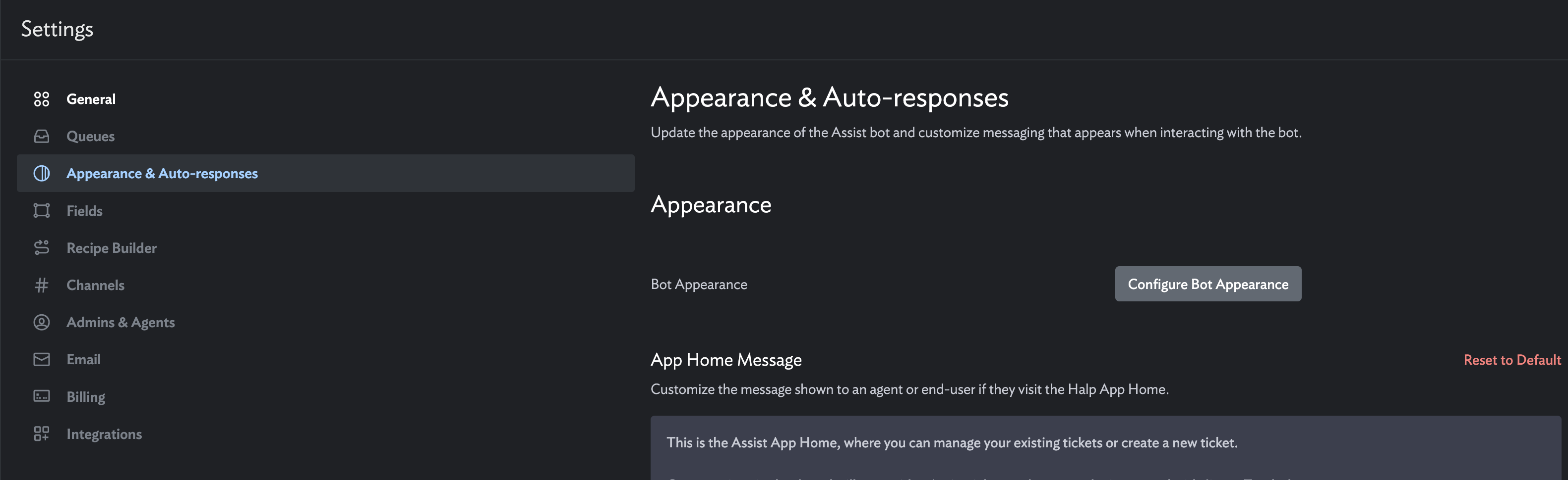 Appearances and auto-response settings