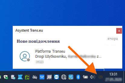 отримано нове повідомлення в Trans.eu