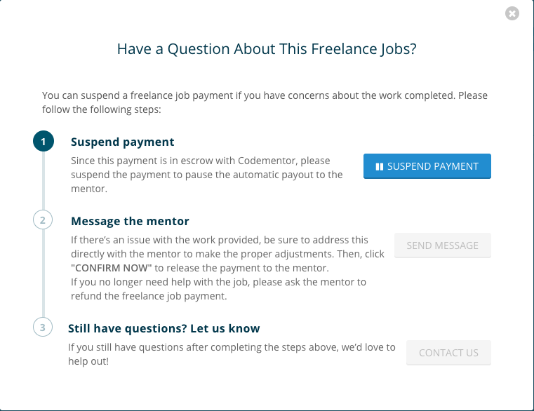 How do I suspend payment for freelance jobs? - Codementor Support