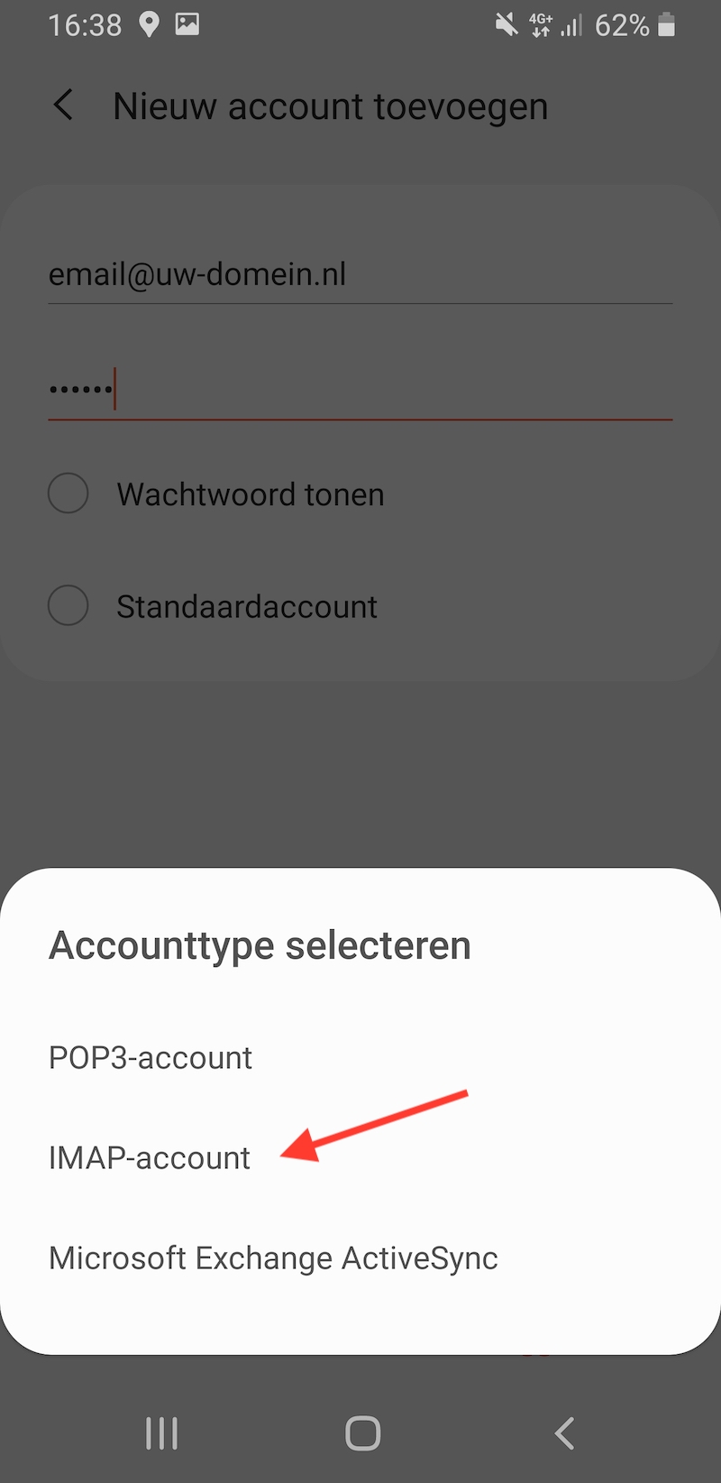 Kies voor IMAP-account bij accounttype