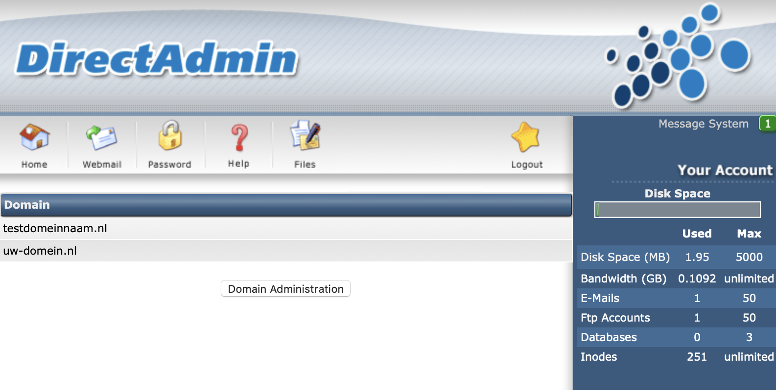 DirectAdmin controlepaneel