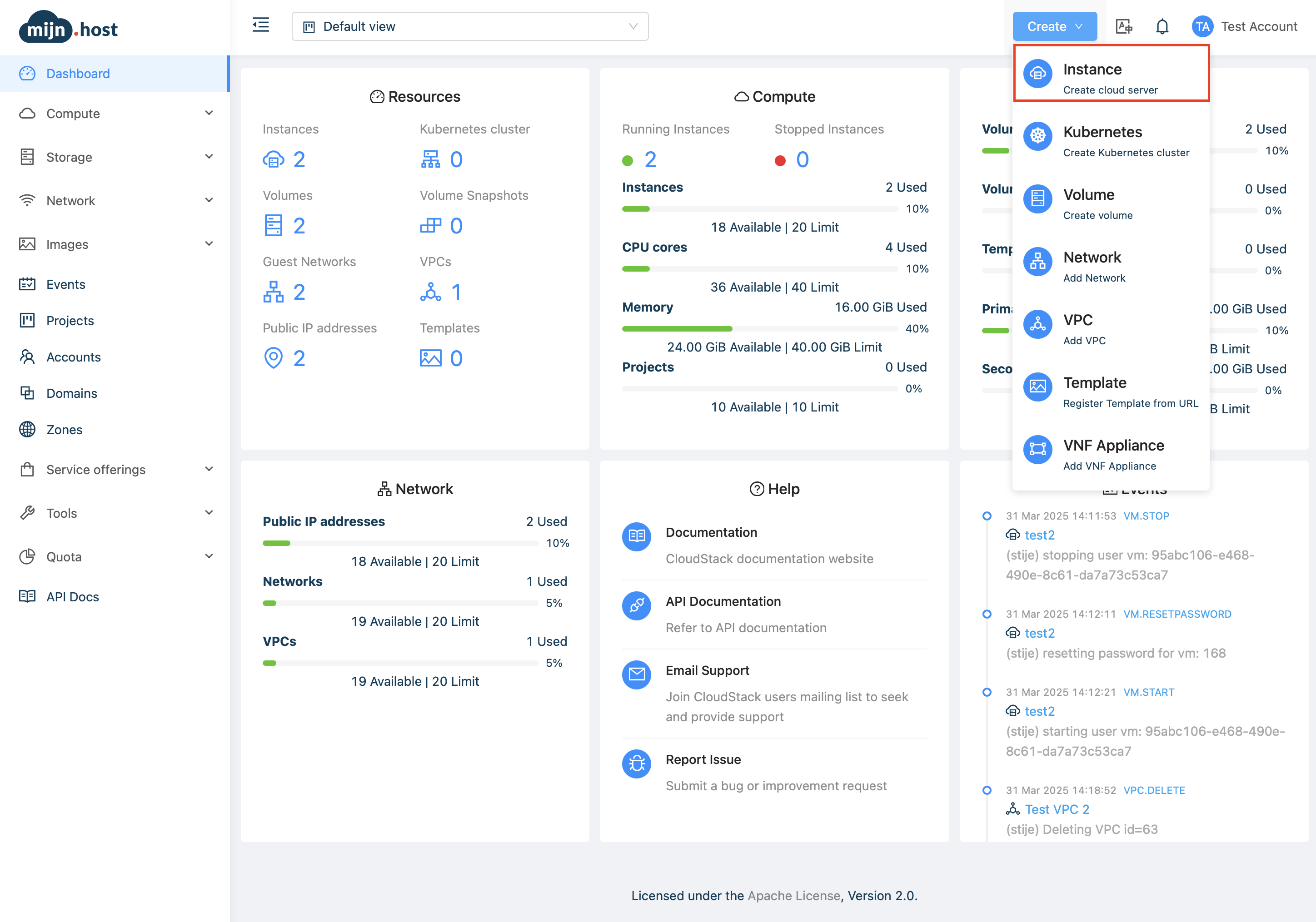 Instantie aanmaken in CloudStack