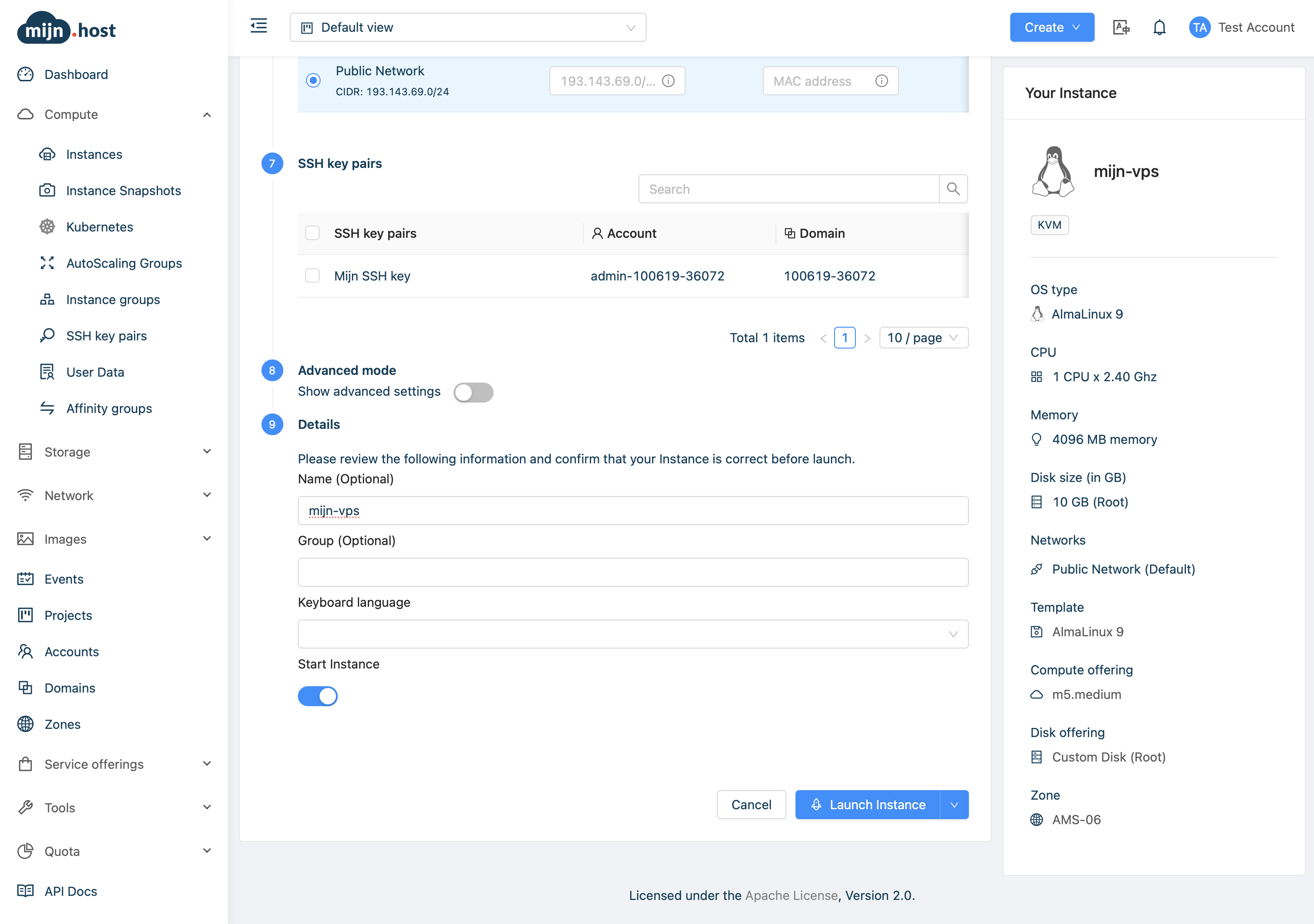 SSH key opgeven in CloudStack
