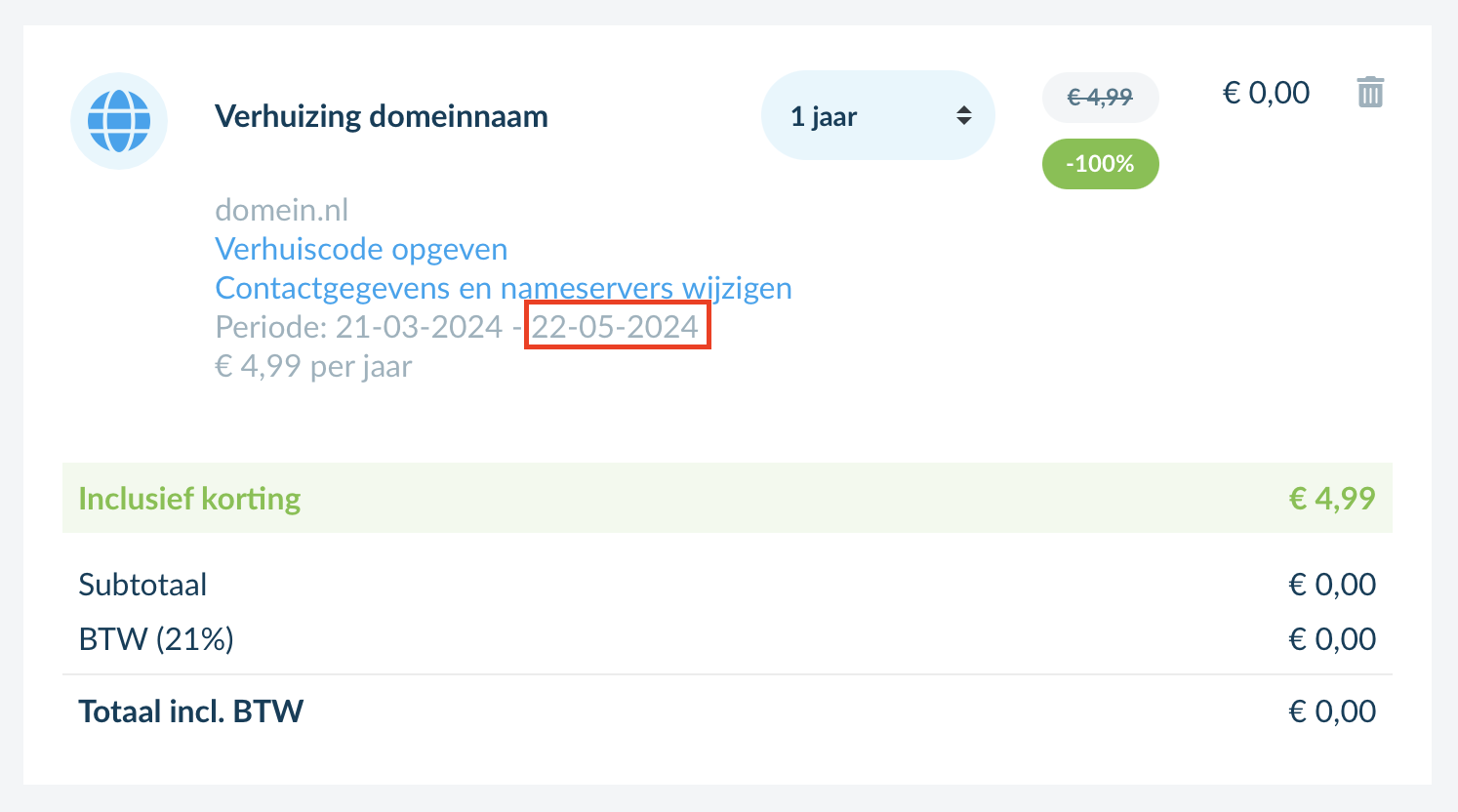 Voorbeeld van de vervaldatum van een .nl domeinnaam