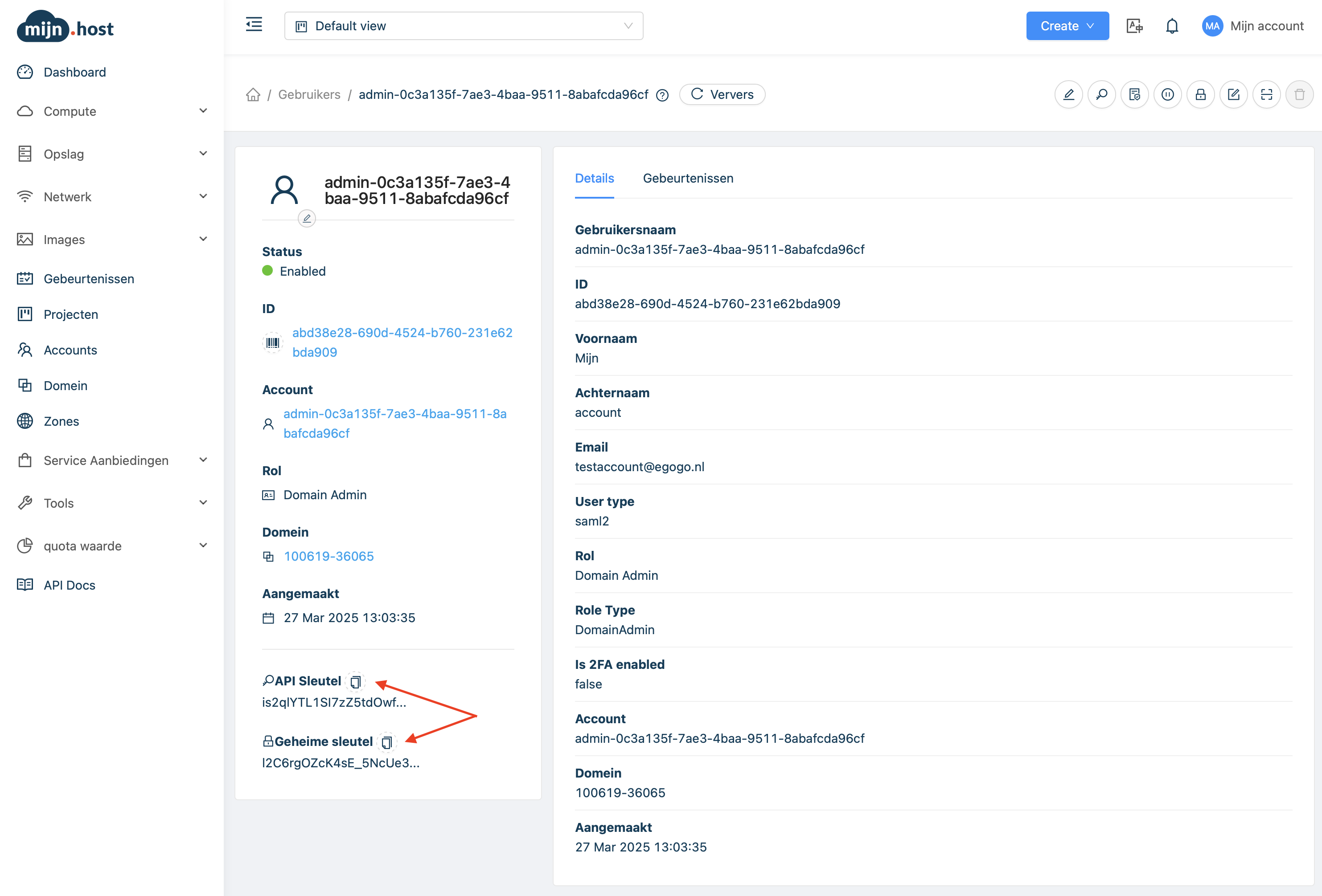 API key en API secret in CloudStack
