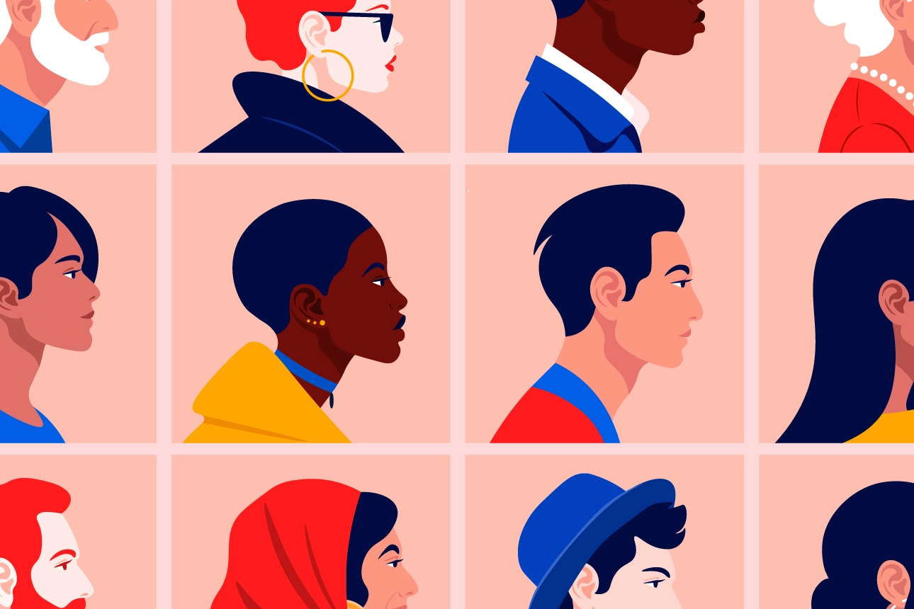 An illustration depicting different human faces