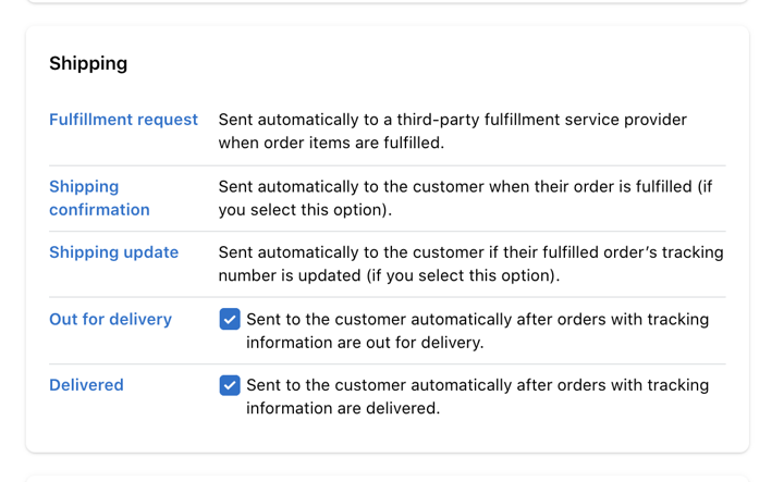 shopify settings shipping notifications