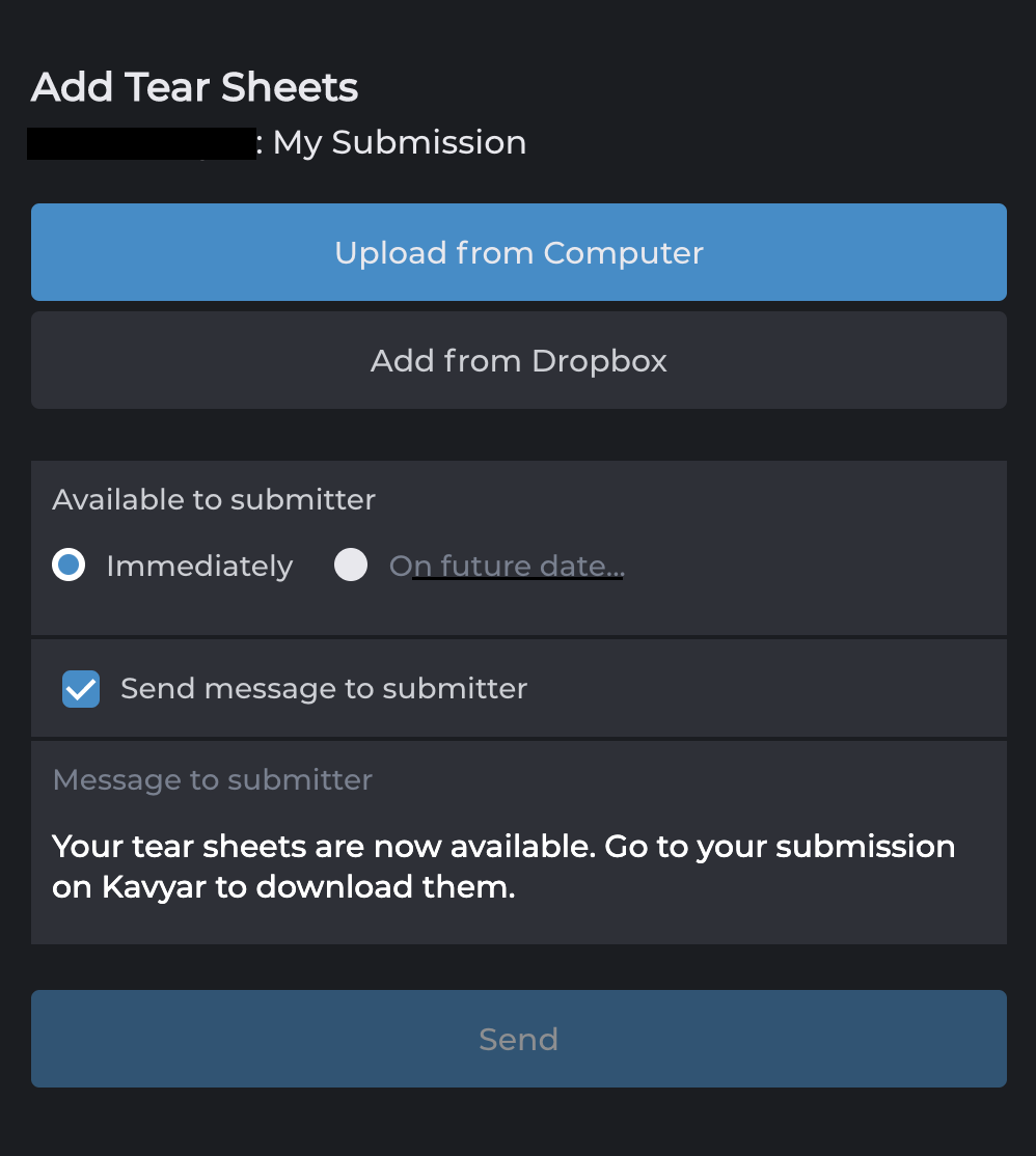 Add tear sheets form