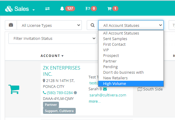 filtering by account status in Sales module