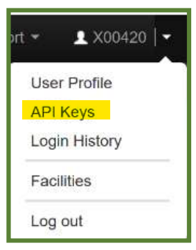 metrc screenshot of menu with API Keys highlighted