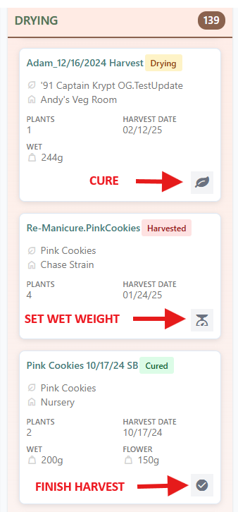 Screenshot of Cultivera Pro Grow Module Grow Board drying column