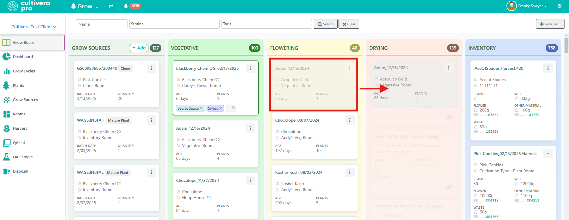 Screenshot of Cultivera Pro Grow Module Grow Board highlighting promotion feature