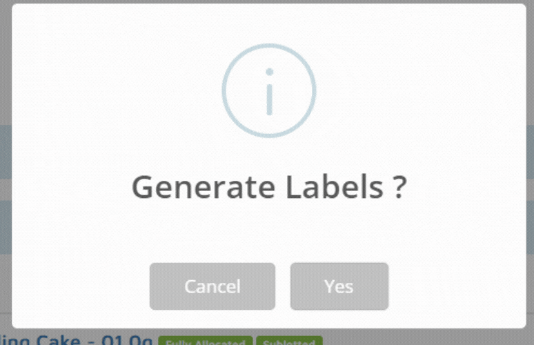 animated screenshot of label generation notification and success