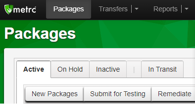 screenshot of metrc menu on Packages tab