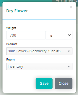 dry flower weight options in cultivera pro