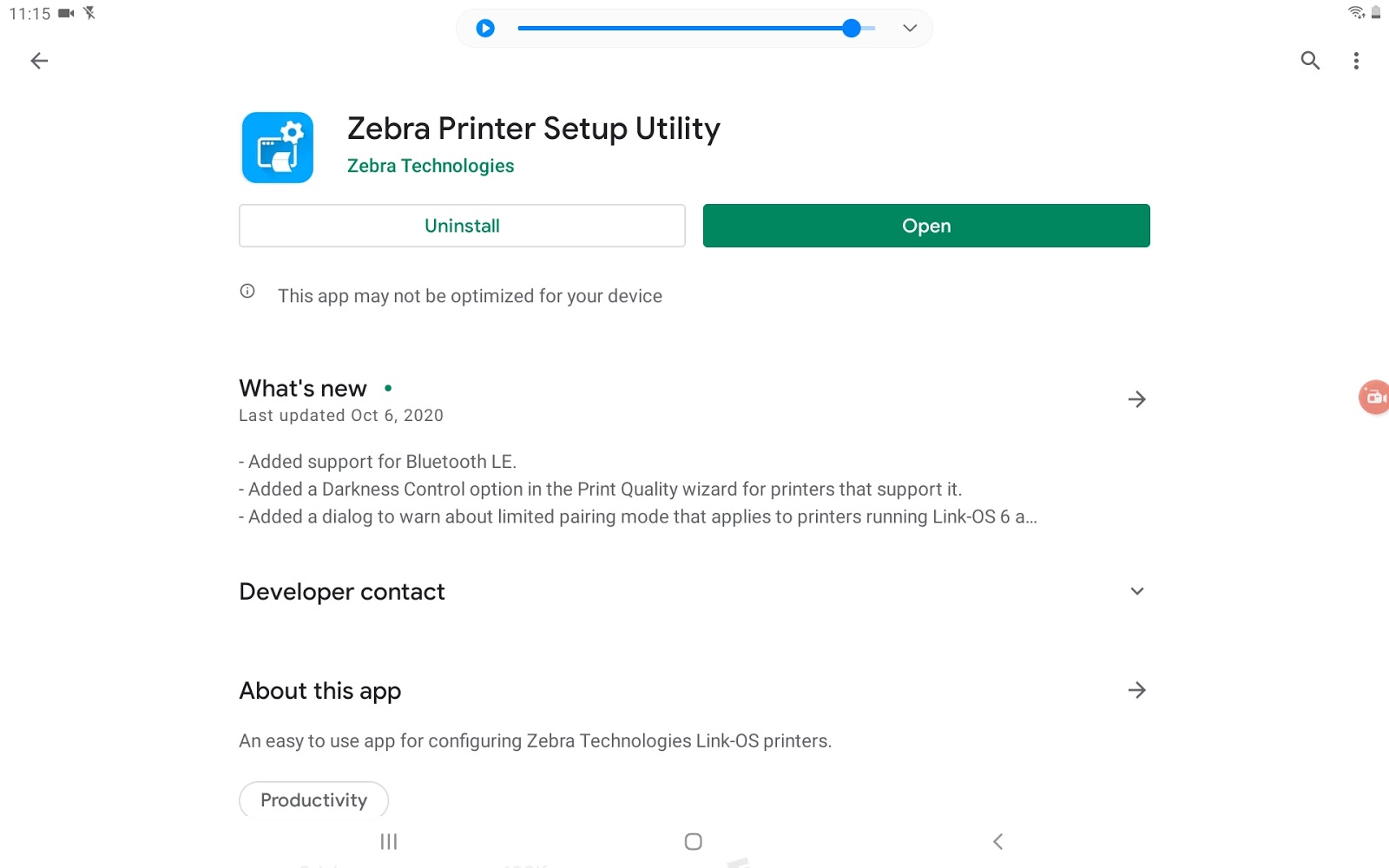 app store screenshot of Zebra Setup Utility description