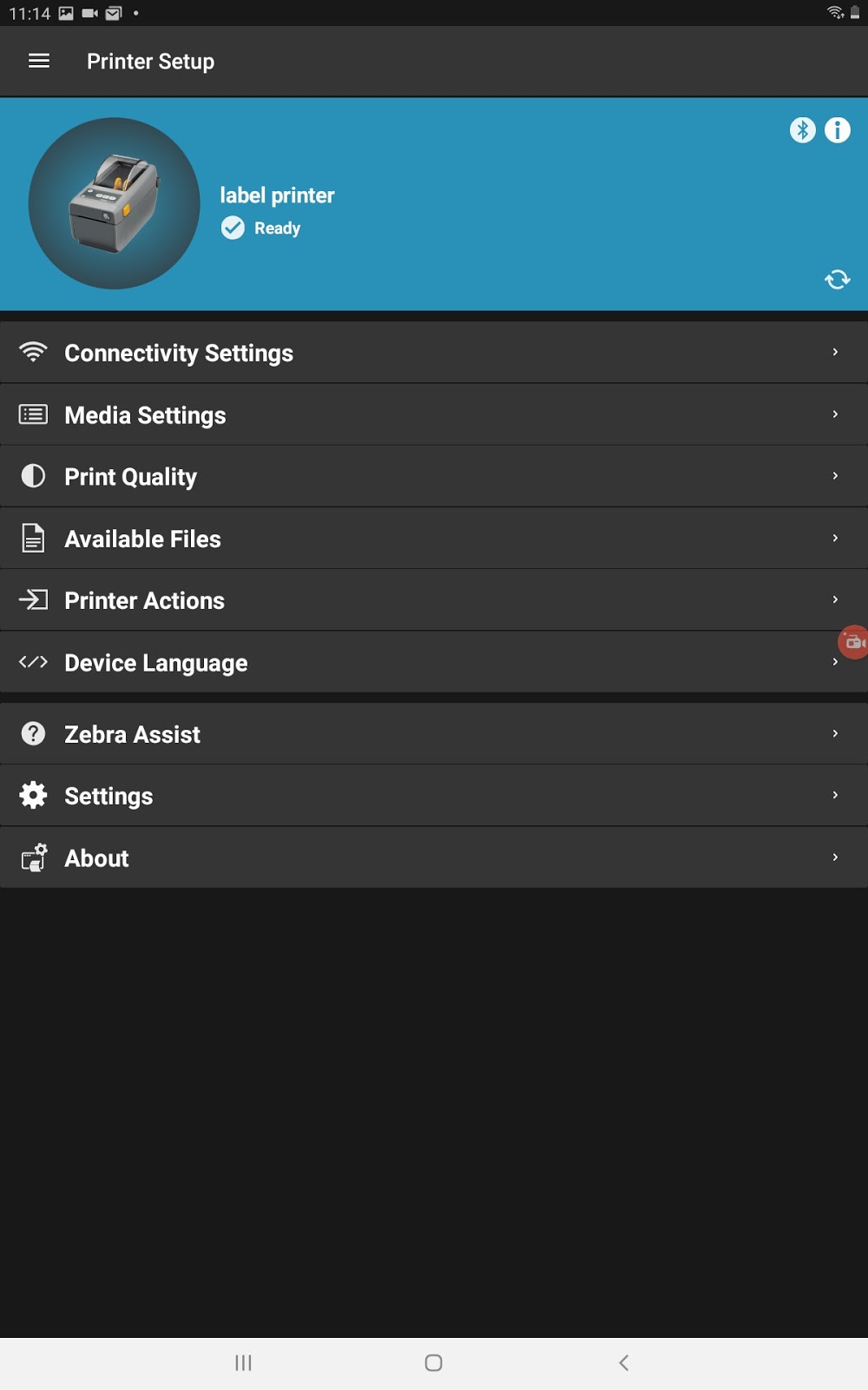 android screenshot of add label printer in zebra utility app