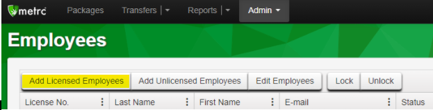 cropped screenshot of metrc employees page with add employee highlighted