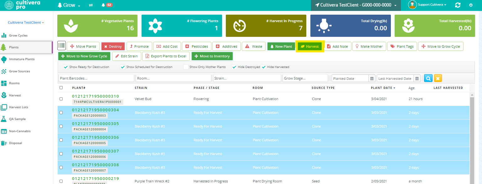 cultivera pro grow module with highlighted examples