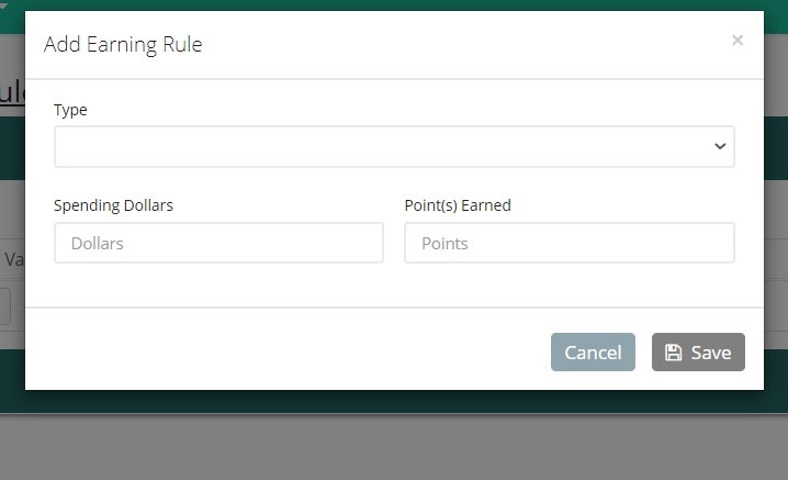 screenshot of Add Earning Rule entry box