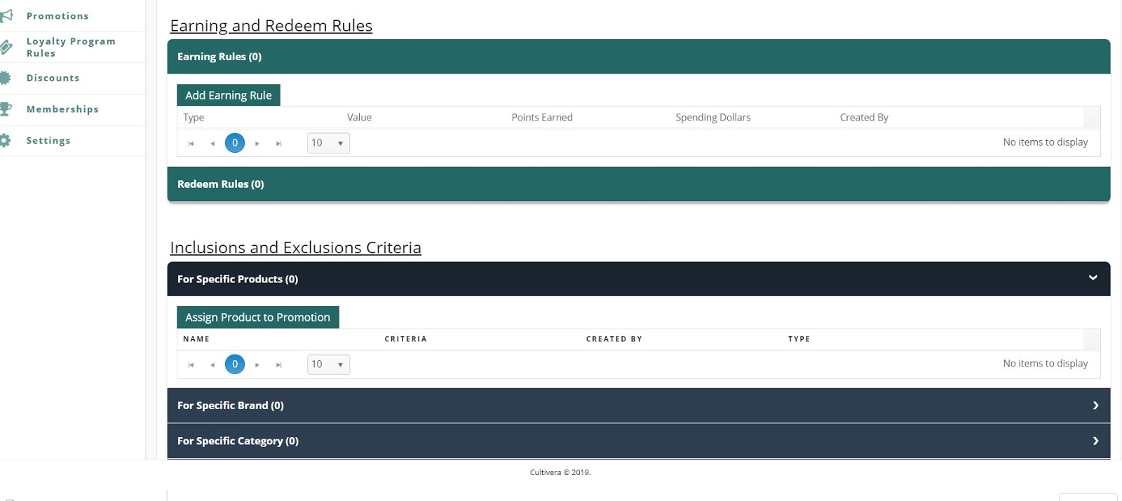 screenshot of cultivera pos loyalty rules module
