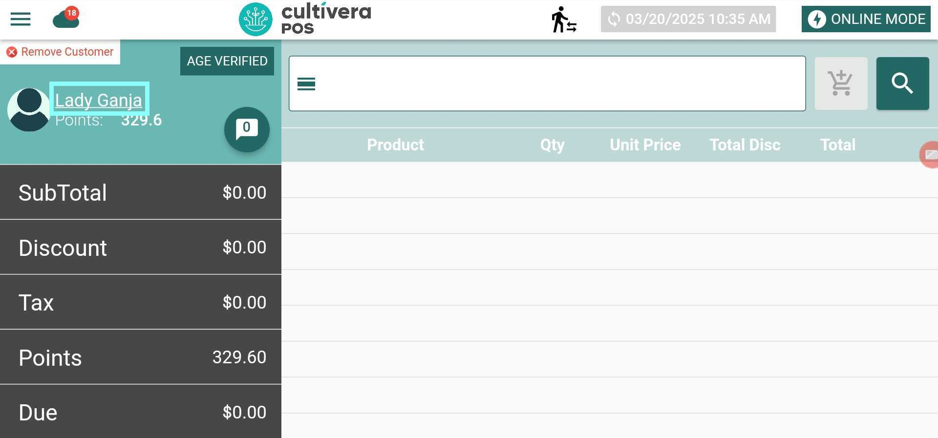 screenshot: Select the Customer Name link within the Customer Detail box to bring up a list of previously purchased Products and Notes