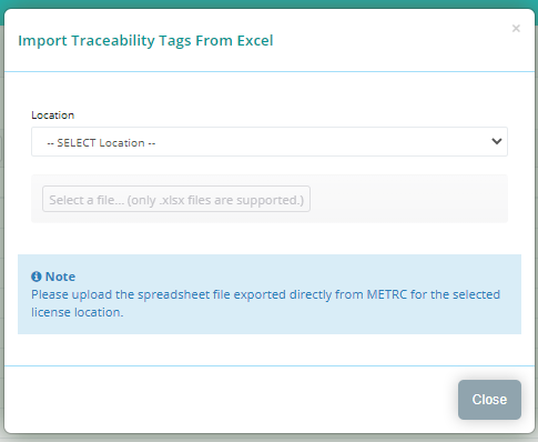 cropped screenshot of metrc traceability tag import 