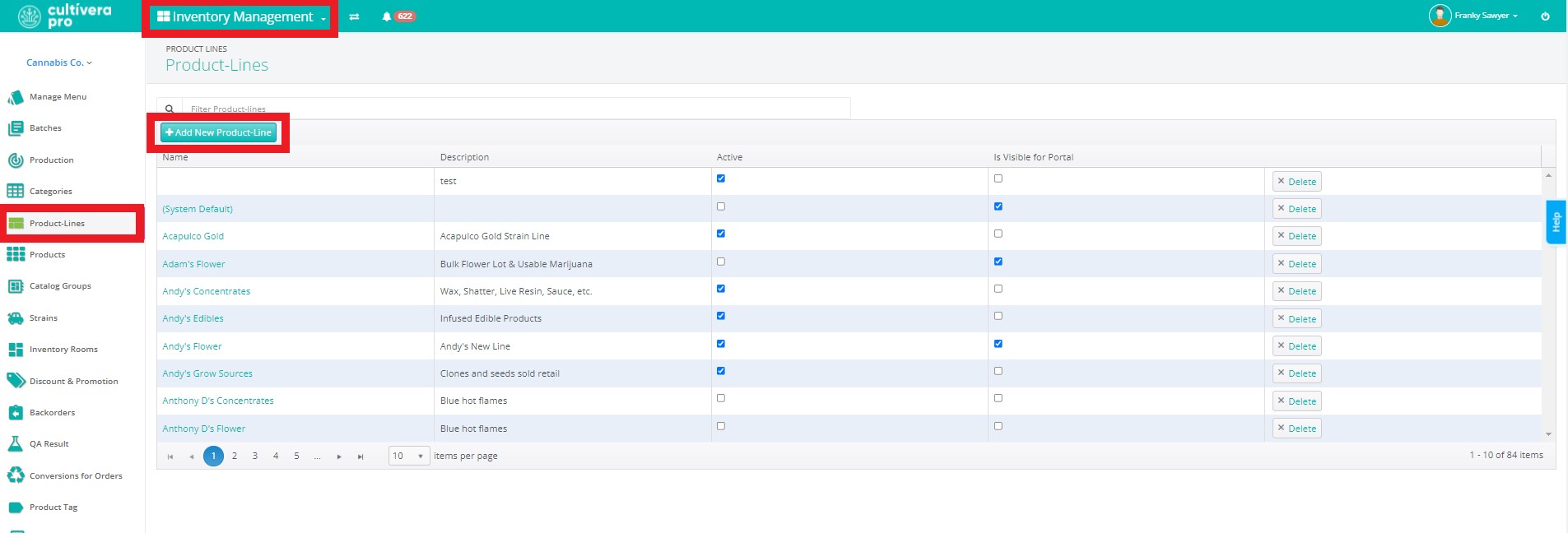 screenshot of cultivera pro create product line button