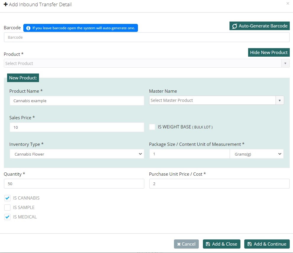 transfer in product detail screen