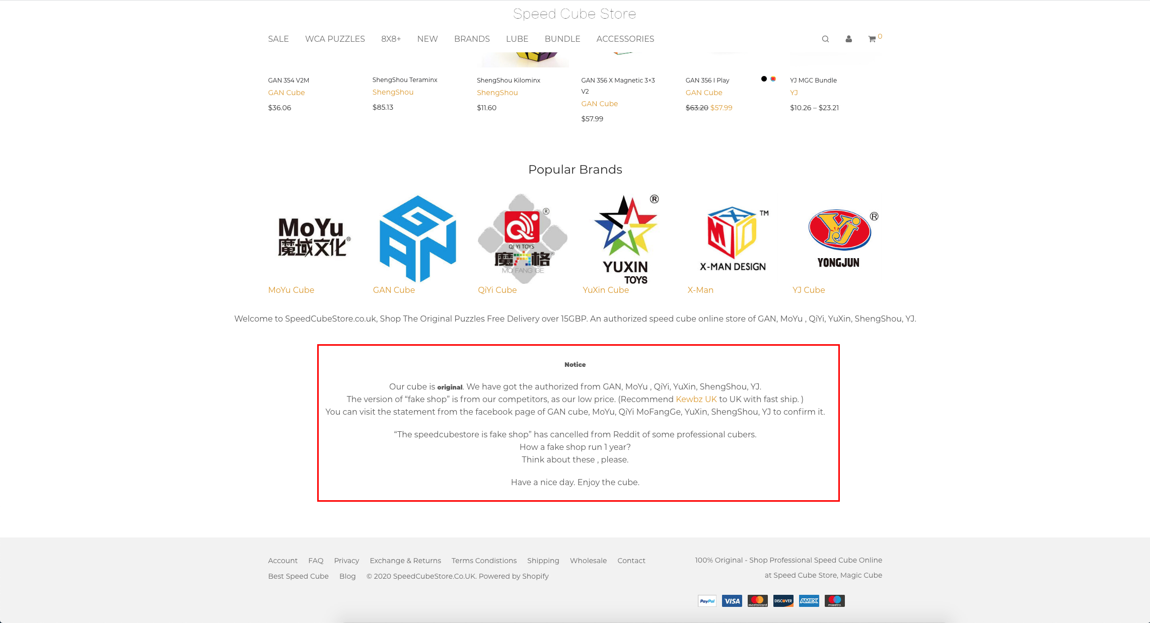 speedcubestore.co.uk homepage notice