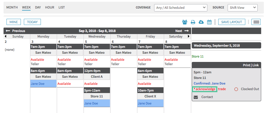 Acknowledging a Shift - Shiftboard Support