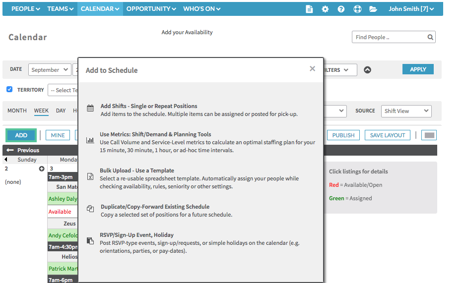 Calendar Overview Shiftboard Support