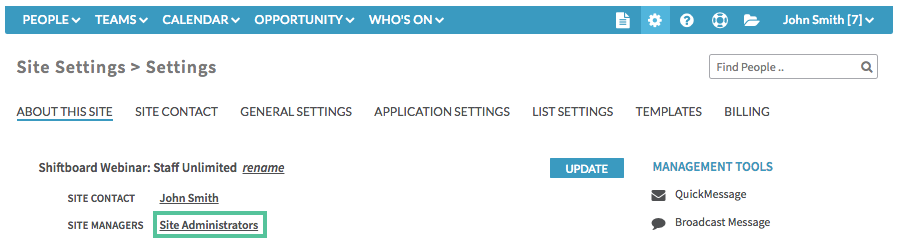 Make Someone a Site Administrator - Shiftboard Support