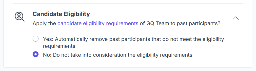 Image showing the candidate eligiblity selection within a recruitment request form.