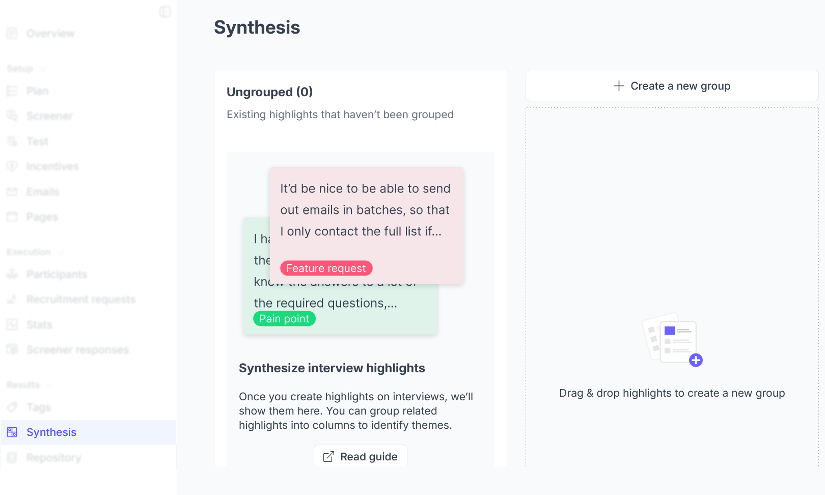 Unmoderated synthesis view